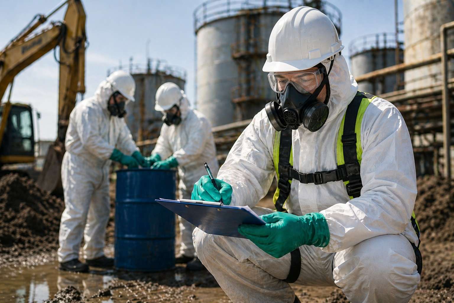 worker in protective gear working on site