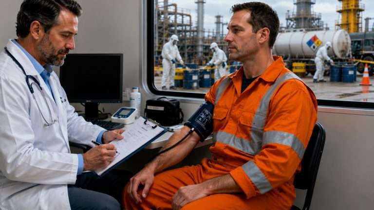 HAZWOPER worker participating in OSHA-required medical surveillance examination